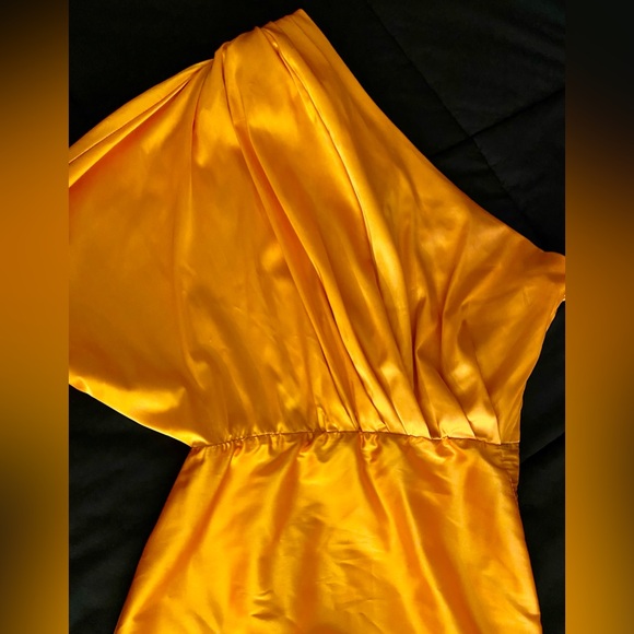 One Shoulder Dress, Satin, short Orange/Gold Color, classy cocktail, Size S - Picture 11 of 16